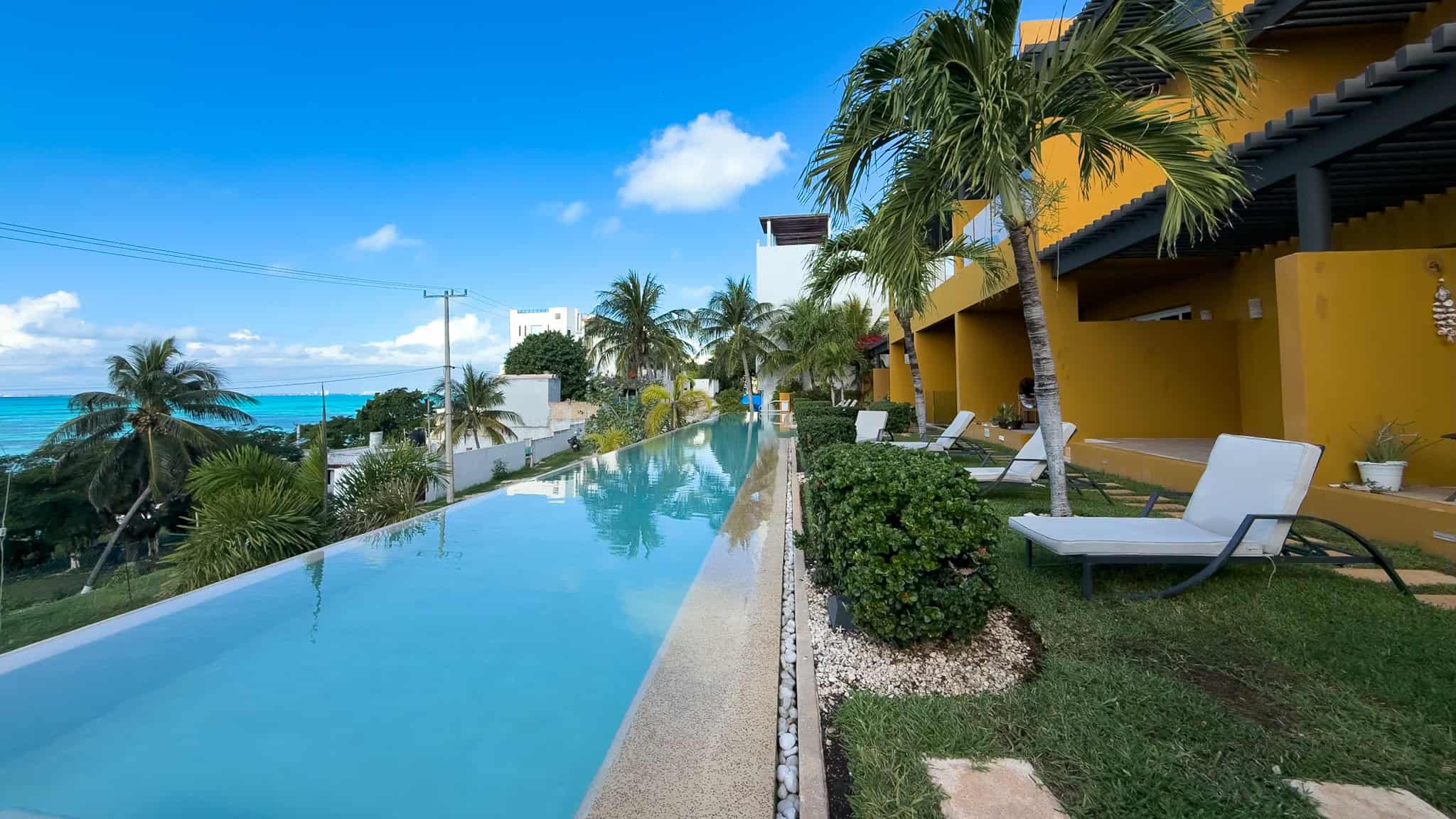 Long infinity pool overlooking the Caribbean at Casa Solaz
